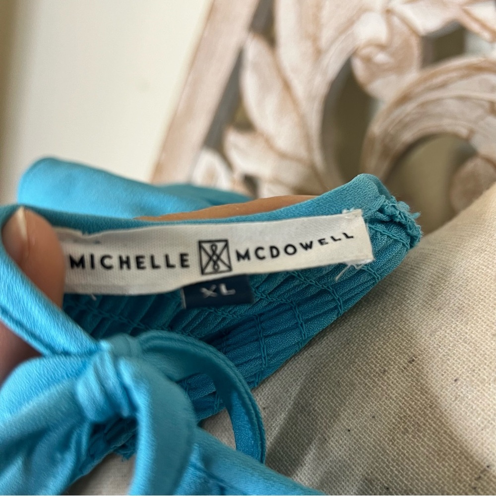 NWOT Michelle McDowell Teal Smocked Ruffle Sleeve Midi Dress w Pockets Sz XL - Picture 6 of 7